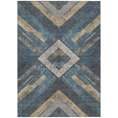 Machine Washable Indoor/Outdoor Xhevrie Navy Rug