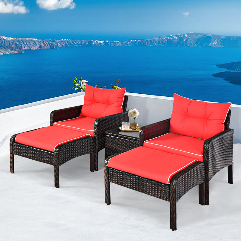 Choudhury 4 - Person Patio Conversation Set with Cushions, Red