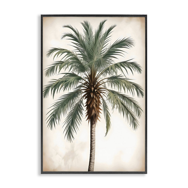 Giclée centrée à plumes de palmier, design par LSR Design Studio, H 18 po x l 12 po, Giclée encadrée noir minuit