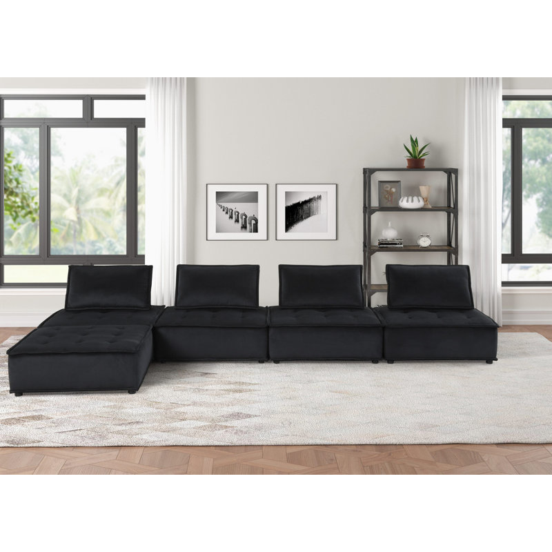 Canapé modulaire Modern Canapé Modulaire, Velours noir, 79.97" H x 119.97" W x 28.97" D