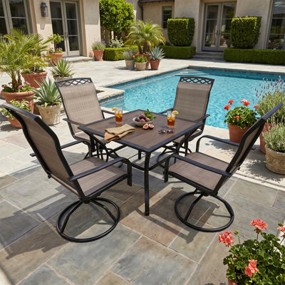 Ensemble de 4 chaises de patio pivotantes avec structure en métal résistant aux intempéries et tissu textilène, brun