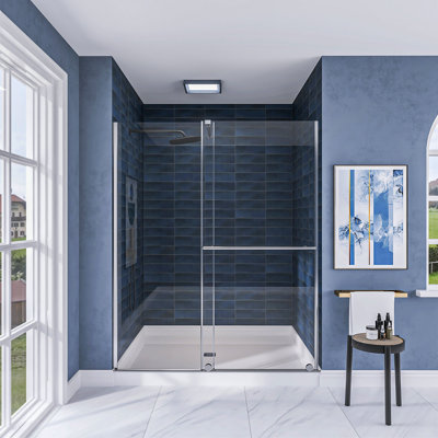 30"-60" W X 72" H Single Sliding Semi-Frameless Shower Door | 1/4" (6mm) Thickened Upgrade Tempered Glass | Stainless Steel Hardware | Safe,Magnetic, Explosion-Resistant, Clear & Stylish, Sturdy & Durable