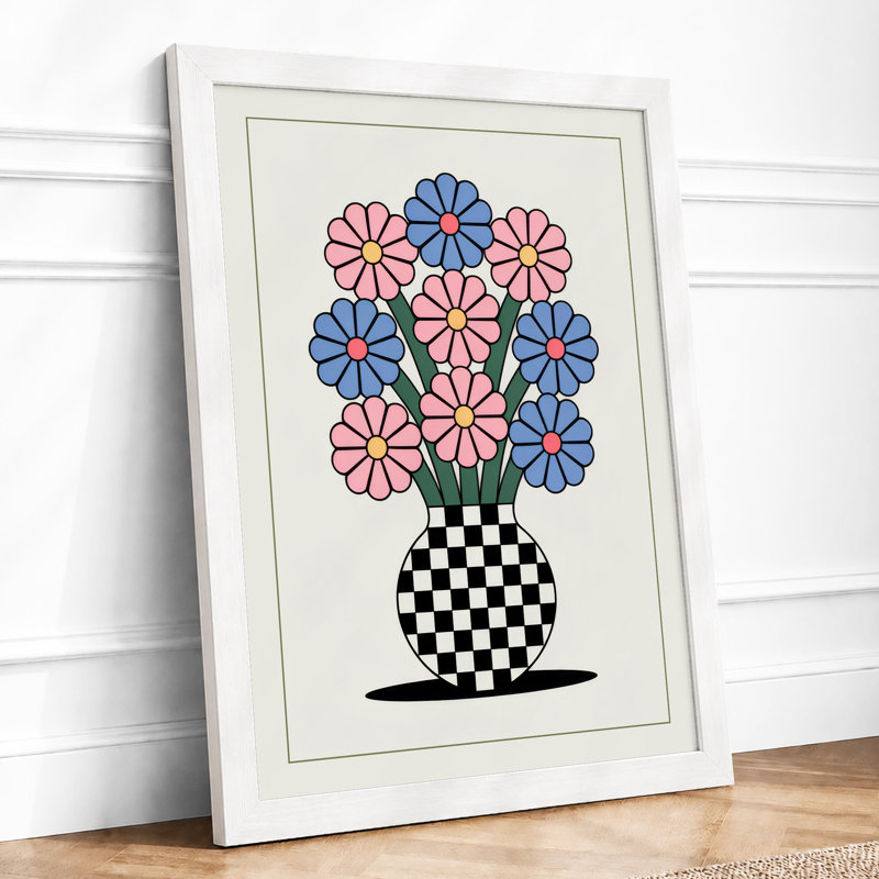 Checkered Bloom Mid-Century - Framed Print, A3 - 42.0 x 29.7 cm, White