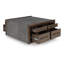 Kio Coffee Table, 40 Inch Square Faux Cement Top And 8 Drawers, Brown