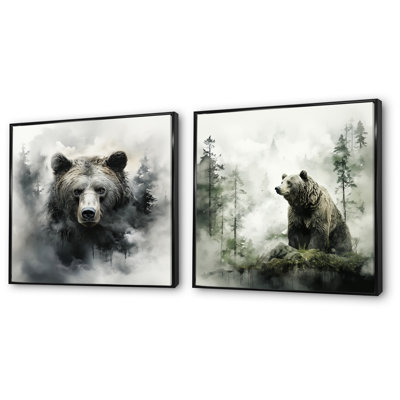 Wandering Grizzly Bear Wilderness I - Bear Canvas Prints Set Of 2