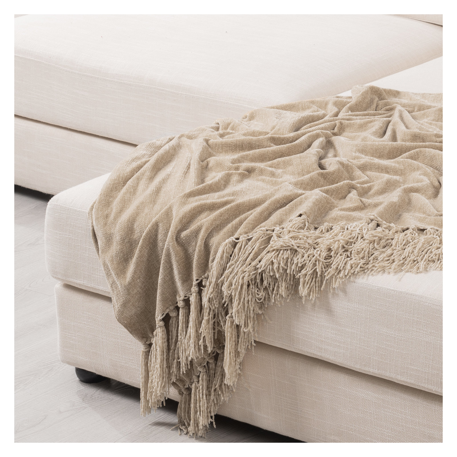 Soft Chenille Throw Blanket, Beige, 60" L x 50" W