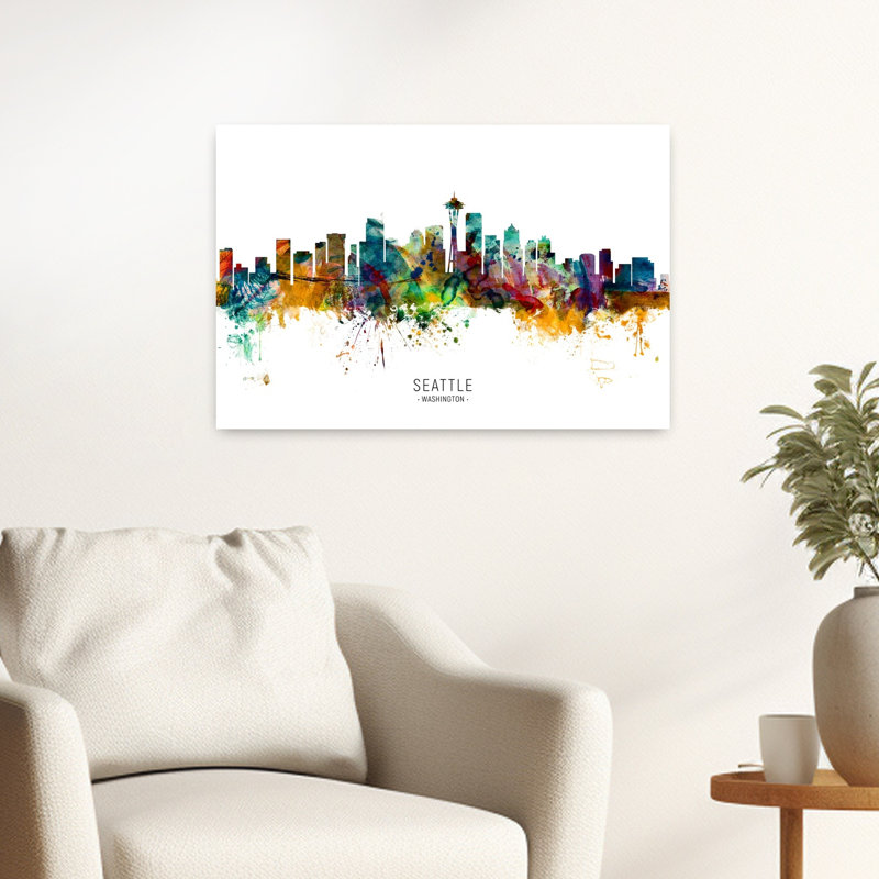 Vibrant Seattle Skyline by Michael Tompsett - Wrapped Canvas Print, 60.96 cm H x 40.64 cm W