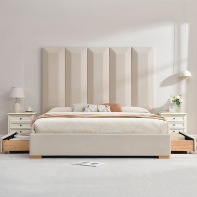 Juanetta 71.5" Tall Headboard Upholstered Platform Bed With 2 Wood Large Storage Drawers