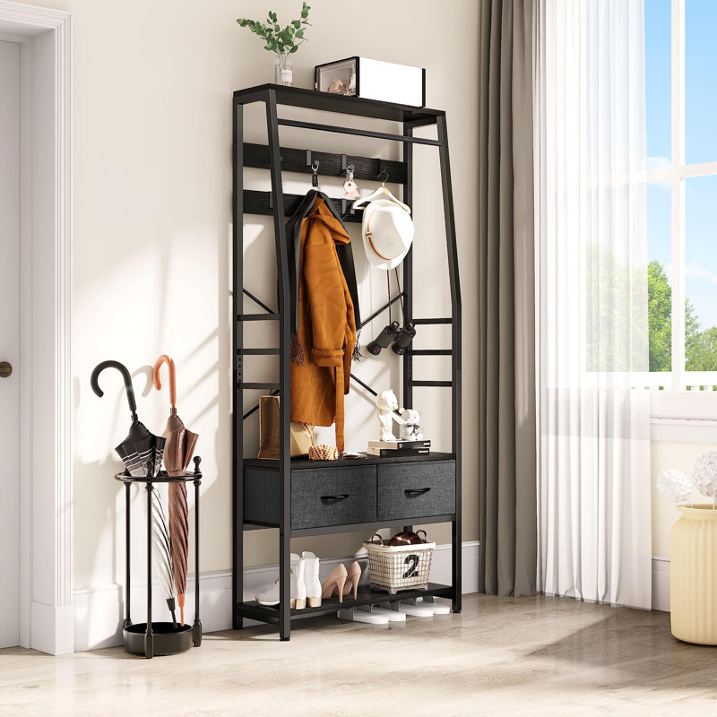 Alexeis Hall Tree 80cm Wide with Bench, Dark Grey/Black