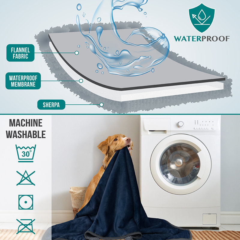 Medium Blue and Charcoal Waterproof Reversible Pet Blanket