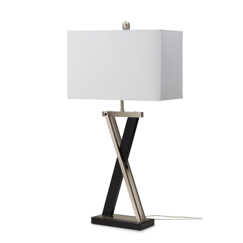 Ensemble de 2 lampes de table en métal et en argent avec abat-jour en lin et interrupteur à 3 voies Coastal