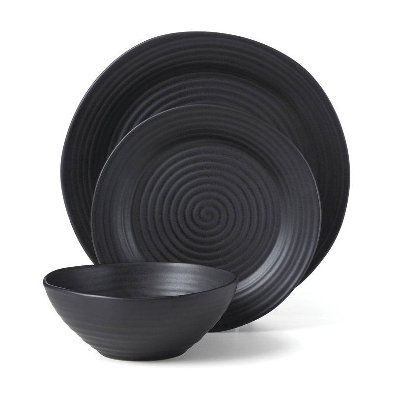 Ridge 12 Piece Dinnerware Set, Black