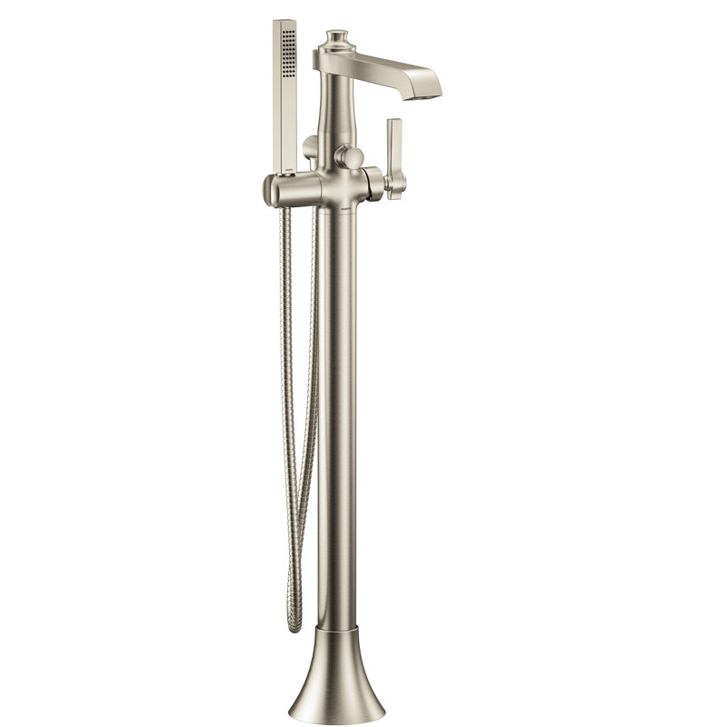 Robinet de baignoire autoportant à fixation au sol à poignée simple Flara, Nickel brossé