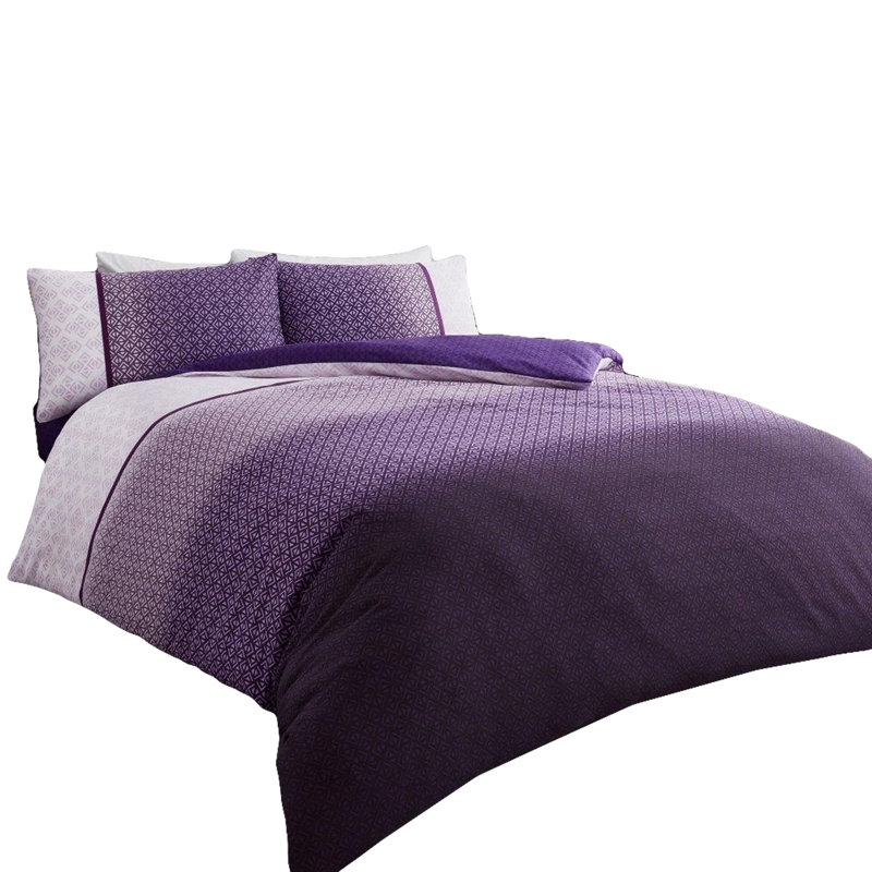 Geometric Polycotton Duvet Cover Set with Matching Pillowcases - Soft, Durable, Comfortable Unisex Bedding, Purple