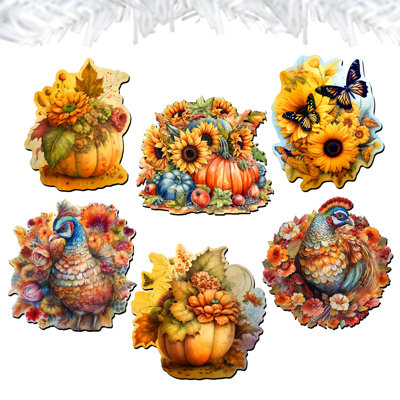 Ensemble de 6 ornements décoratifs à pince en bois Happy Thanksgiving par G. Debrekht