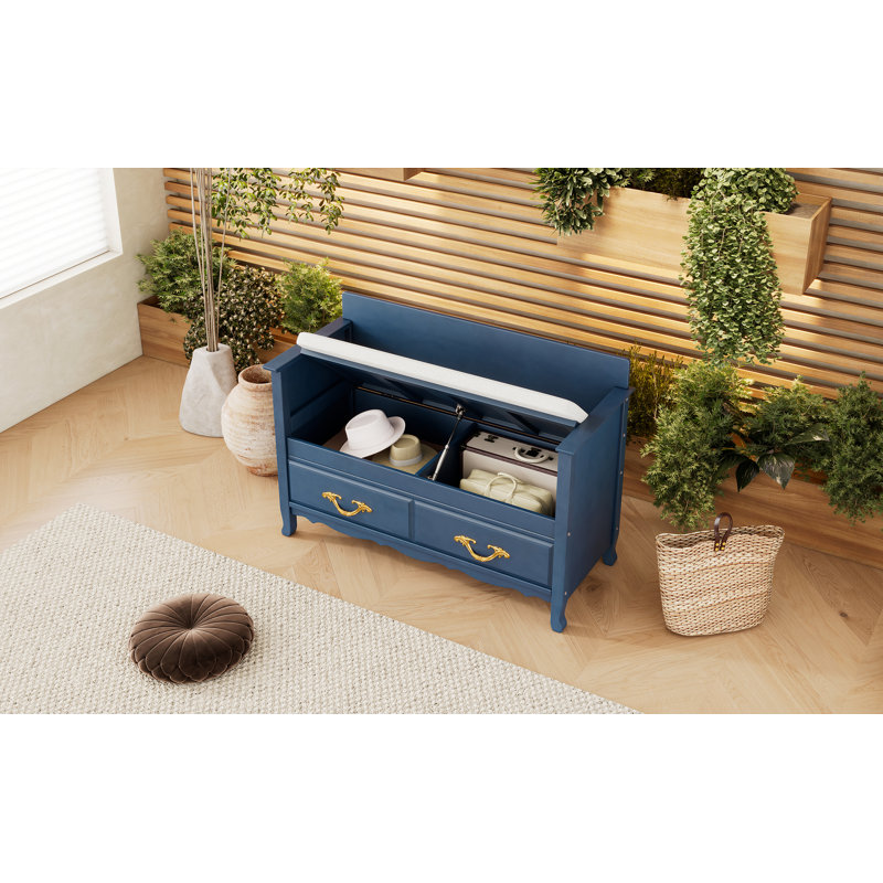 Banc à chaussures avec coussin amovible, banc d'entrée avec rangement caché, Marine antique