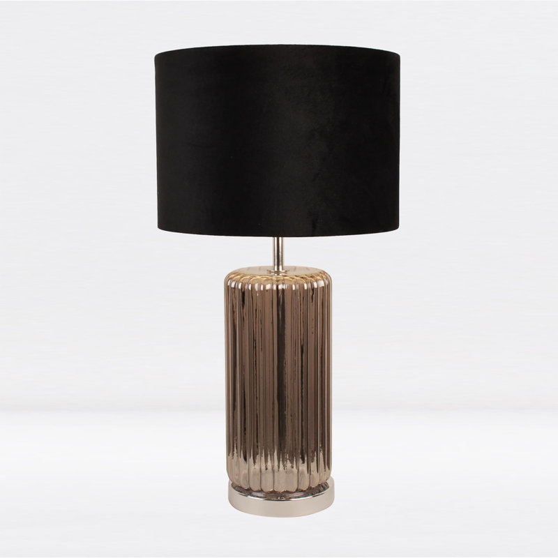 Weisend Glass Table Lamp, Chrome Smoke Grey Base/Black Shade