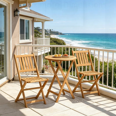 Foldable Wooden Bistro Furniture Set, Perfect for Compact Spaces and Easy Storage, Ideal for Outdoor Dining and Relaxation.