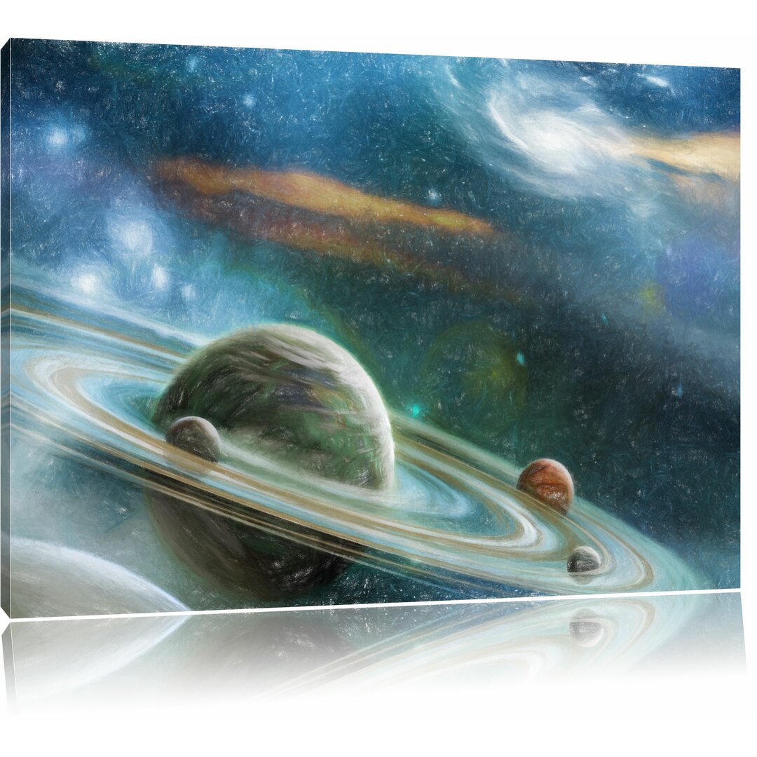 Leinwandbild „Planet mit Ringsystem“, Grafikdruck