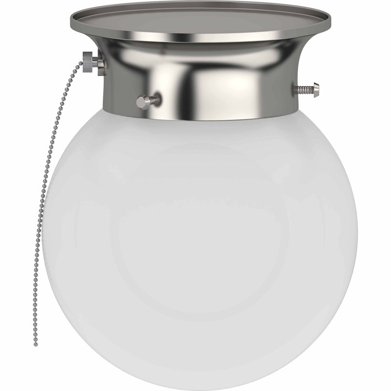 Plafonnier encastré rond 1 lumière en nickel brossé l 6 po avec verre blanc avec interrupteur intégré et chaînette