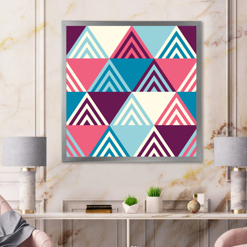 «Blue Light and Dark Blue Pink Triangulars», reproduction d'art sur toile, H 30 po x l 30 po x P 1 po, Cadre photo argenté