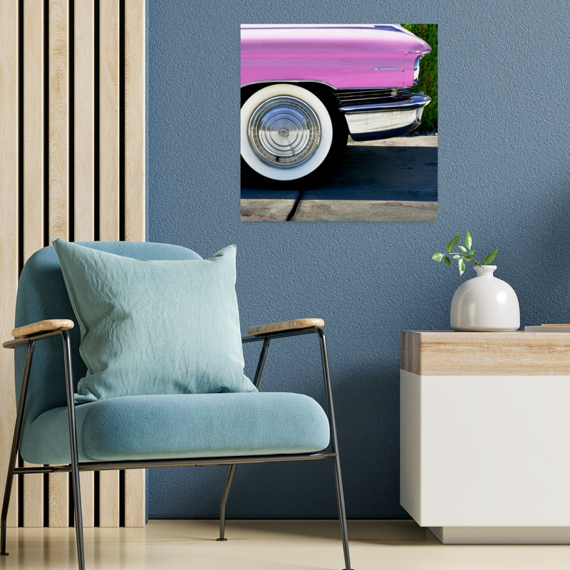 Pink Cadillac Tire Vintage Art, 18" H x 18" W