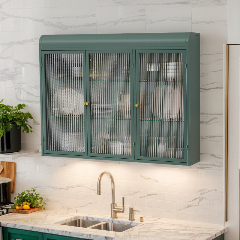 Armoire murale avec portes en verre, Vert