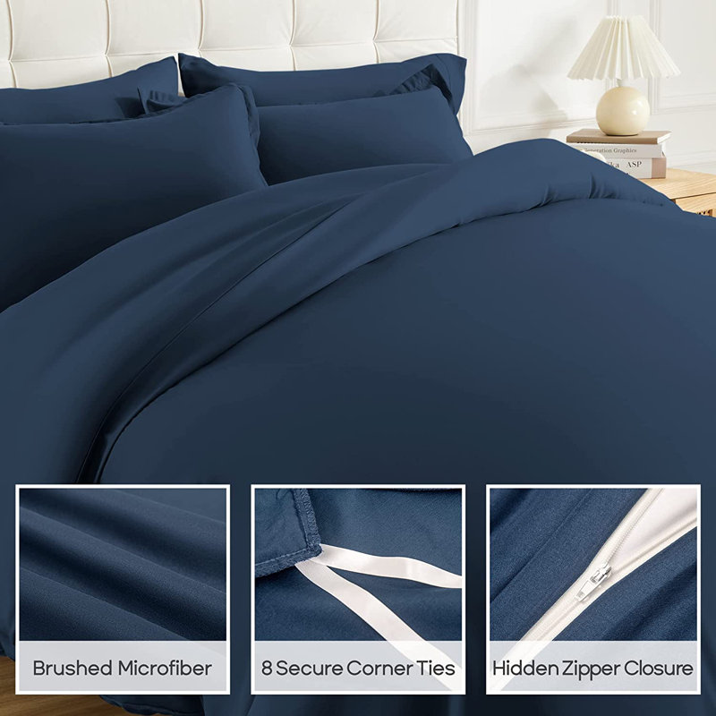 Ensemble de housse de couette , Housse de couette très grand + 2 taies décorativ, Bleu marine