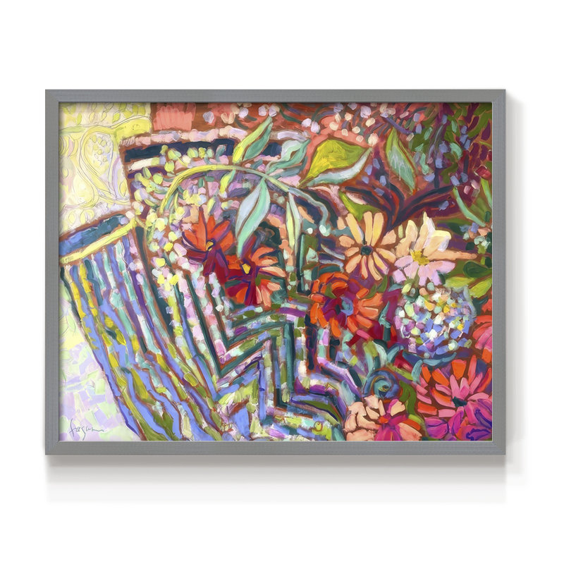 Chemin de jardin sinueux - impression encadrée - réaménageable, H 16 po x l 20 po, Gris