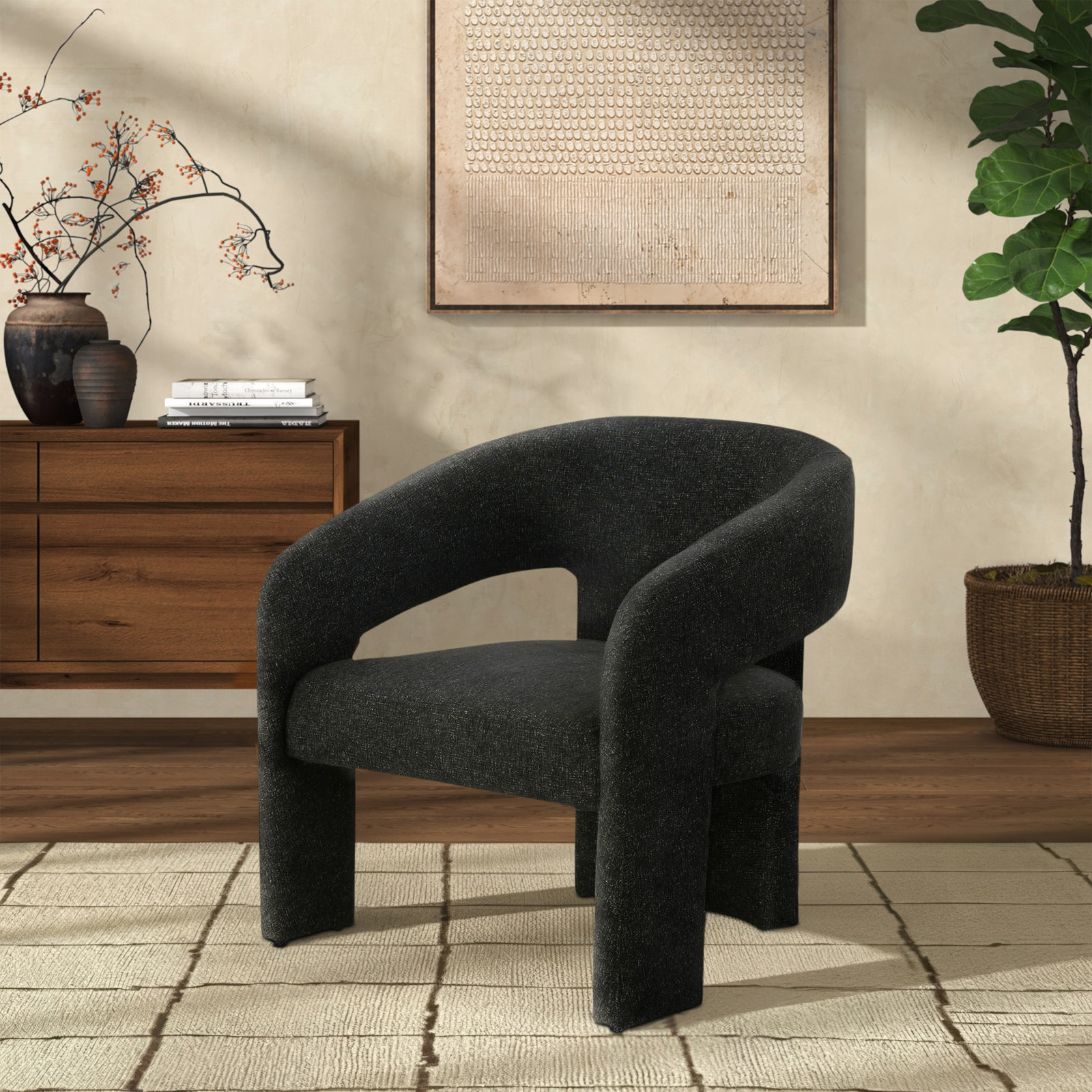 Ashlyn Linen Armchair, Black Linen