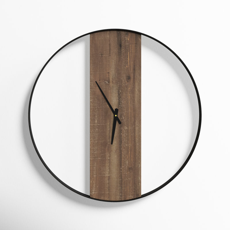 Gwennie 32" Metal Wall Clock, 24" Diameter, Natural/Black