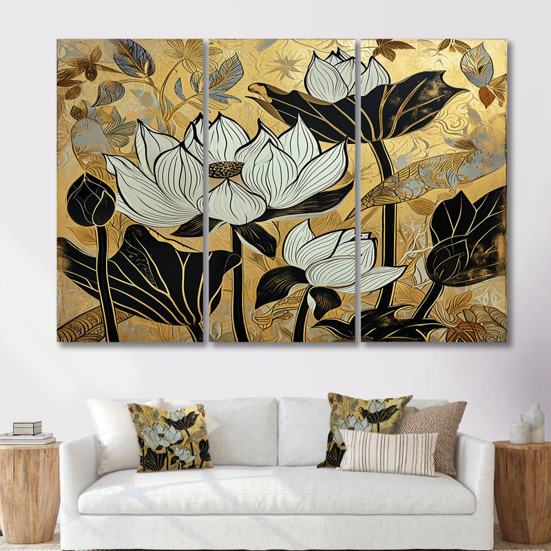 Anthony - ensemble d'art mural Lotus, Toile tendue, H 32 po x l 48 po x P 1 po
