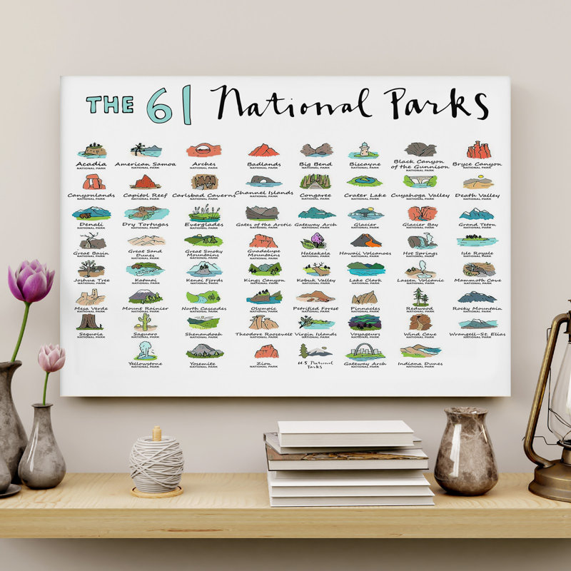 Toile tendue avec toile The 61 National Parks Gallery - Illustration de paysage et de nature, bleu et vert