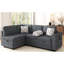 Lit multifonctionnel en forme de L 83,9 po avec deux, table rabattable, rangement pour accoudoirs et coussins décoratifs carrés douillets convertibles gris foncé, table Smart-2097963152-2097963150
