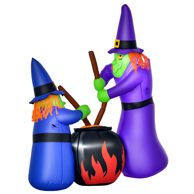 Décoration gonflable colorée de 1,7 m pour l'Halloween, représentant 2 sorcières et des lumières DEL pour l'extérieur.