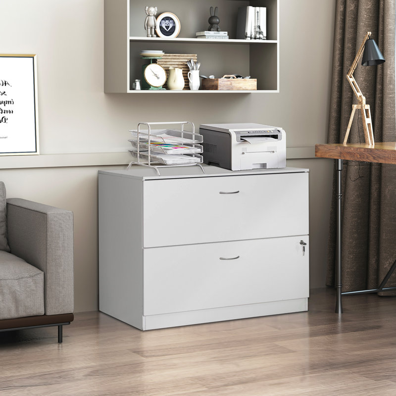 Alviso 30-Inch Wooden Lateral File Cabinet with Two Spacious Drawers, One Lockable - Suitable for Home Office, Offering Ample Space for Documents, Supplies, and Printer Stand Needs