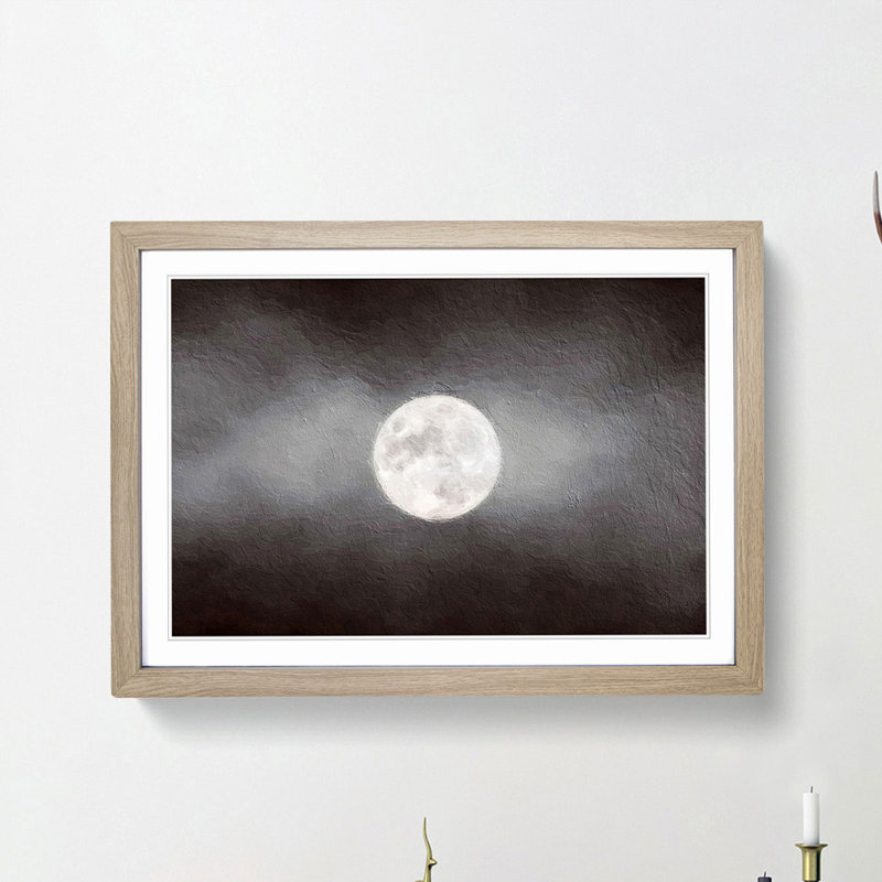 Full Moon at Dusk - Picture Frame Painting Print, Oak Framed, 36cm H x 48cm W x 2cm D