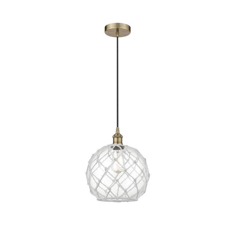 Luminaire suspendu simple en laiton antique noir à 1 lumière Bluford, H 133 po x l 10 po x P 10 po, Transparent/blanc, Or
