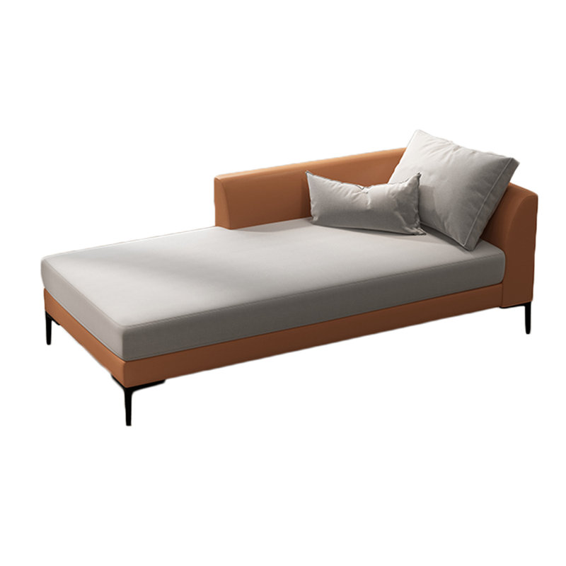 Chaise longue rembourrée Litta, Mélange de polyester beige / orange, Chaise longue à accoudoir droit