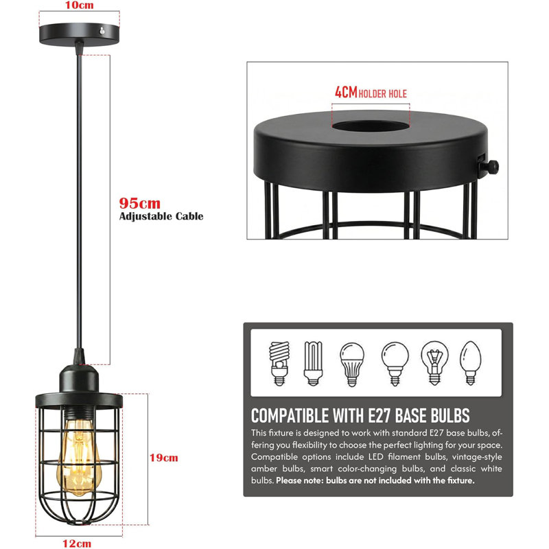 1 - Light Black Caged Pendant, No