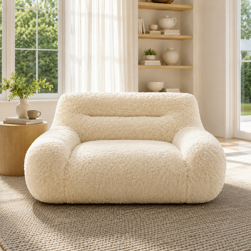 Canapé moderne à compression pour salon, chambre à coucher, Beige Boucle, Beige, Beige