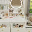 Bureau de coiffeuse avec fauteuil rembourré et miroir lumineux