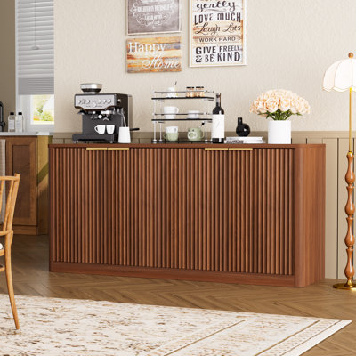 59'' Fluted 4-Door Sideboard Buffet Cabinet With Storage For Kitchen,Living Room,Walnut