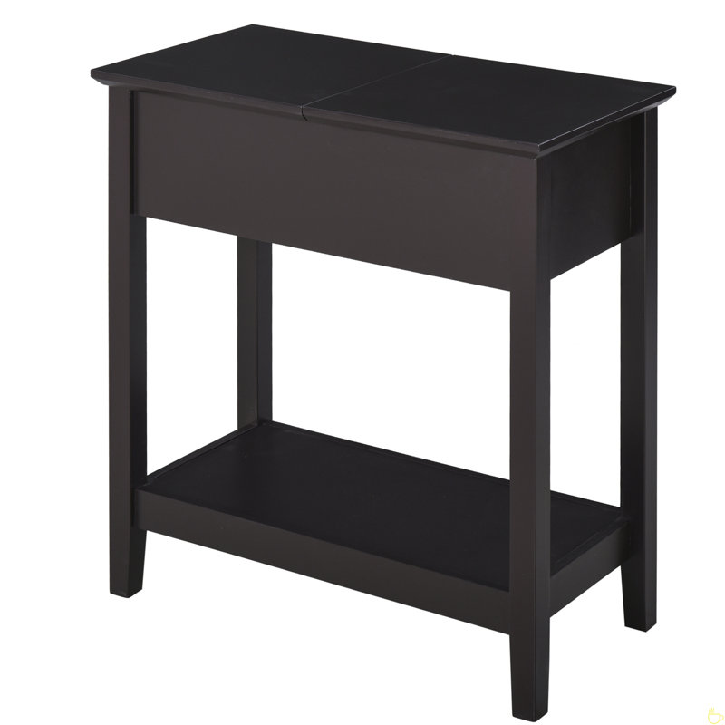 End Table, Narrow Side Table With Flip Top, Storage Cabinet, Bottom Shelf