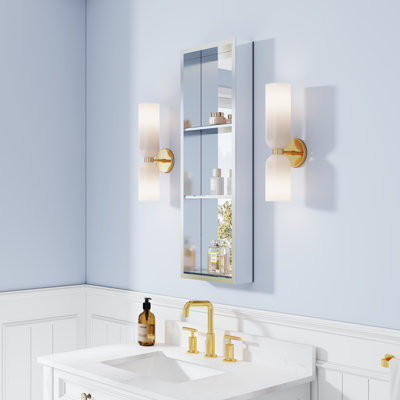 12''W X 36''H Wall-Mounted or Recessed Anodized Chrome Open storage Mirror Cabinet