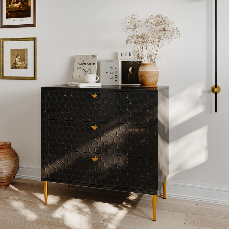 High Gloss 3 - Drawer 32'' Tall Dresser & Chest, Black