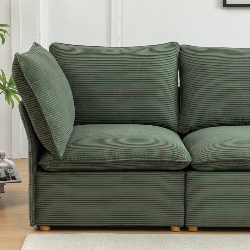 Hepworth Dejohn Corduroy Sectional Sofa With Ottoman, 36" H x 95.5" W x 62.5" D, Green Corduroy