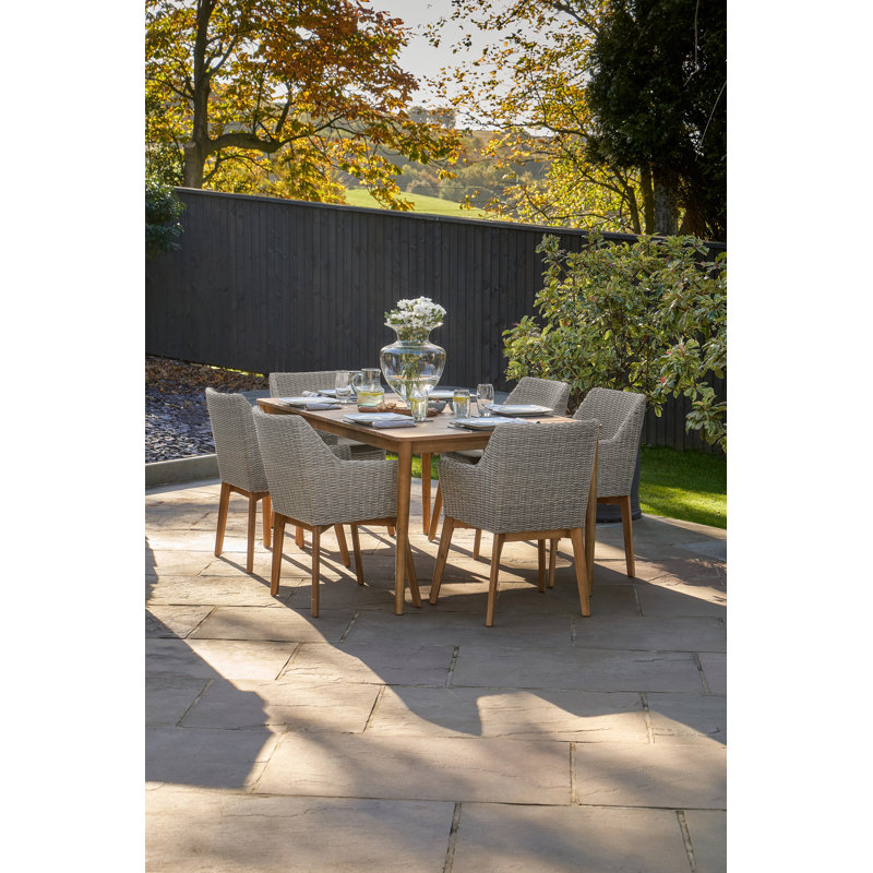 Luke 6 - Person Acacia Wicker Patio Dining Set with Rectangular Table , Cushions Included, Light Grey