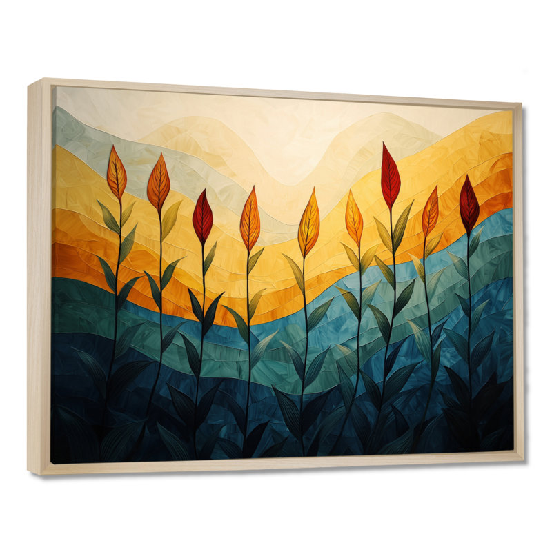 Abstrait champ botanique de 4 saisons Flow III - fleurs, impression sur toile, H 34 po x l 44 po, Cadre flottant