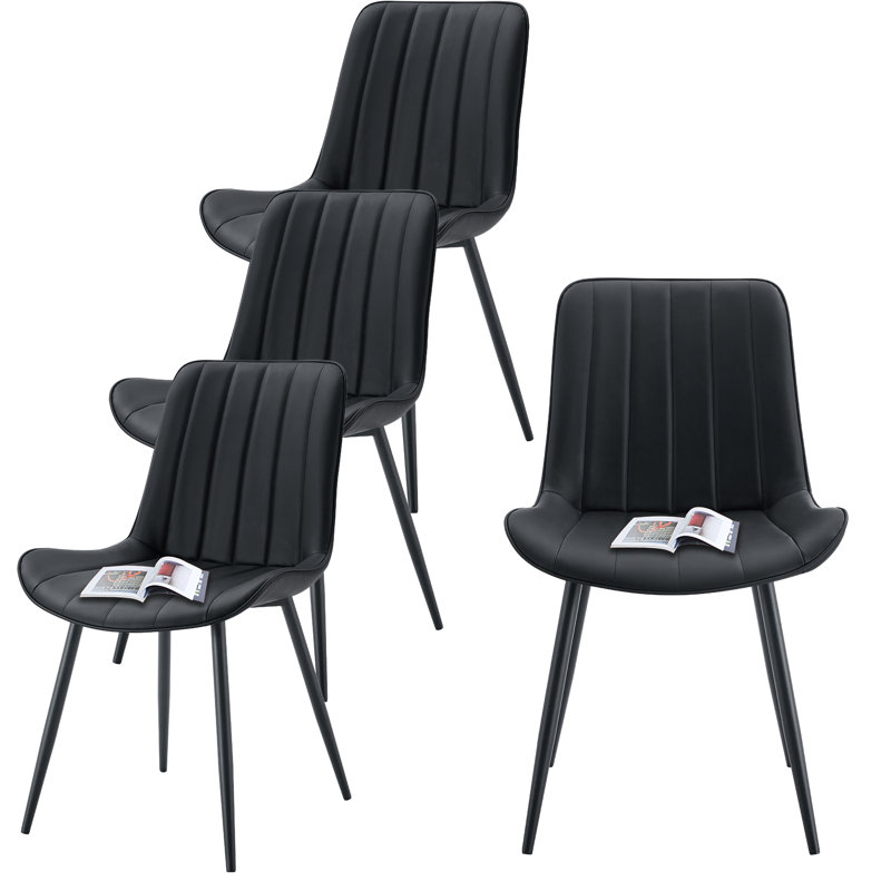 Ensemble de 4 chaises de salle à manger à assise allongée en polyuréthane Smooth Line, Noir, noir, noir, noir